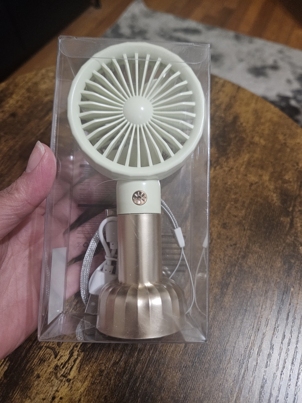 Portable Handheld Fan in Mint Green and Gold